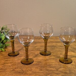 VINTAGE Amber Tone Twisted Stem Art Wine Glasses, Set of 4